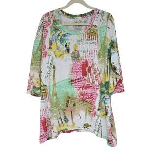 Onque Woman Elements Sz 1X Multicolor Bling Fun Eiffel Tower Graphic Top